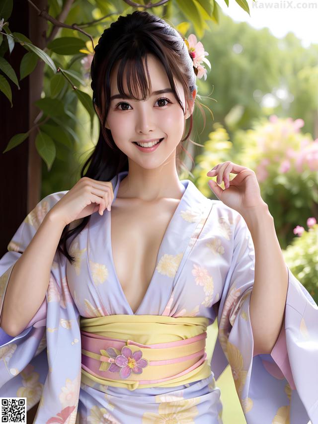 A woman in a kimono posing for a picture.