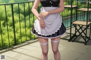 A woman in a maid outfit is posing for a picture.