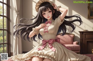 A girl in a dress and hat standing on a grassy field.
