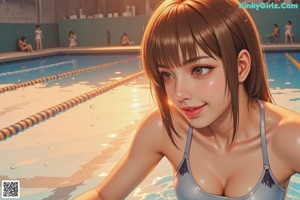 A woman in a black bikini sitting in a swimming pool.