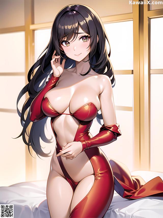 Hentai - 华彩繁花 Set 1 20230602 Part 15 No.99ce90 A woman in a red bodysuit sitting on a bed.