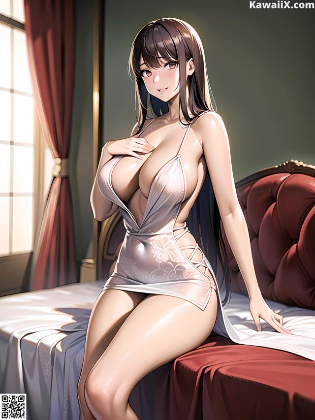 Hentai - 华彩繁花 Set 1 20230602 Part 25 No.f7f0f9 A woman in a white lingerie sitting on a bed.