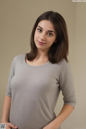 A woman in a black lingerie posing for the camera.