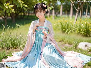 A woman in a white kimono posing for the camera.