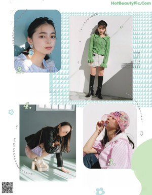 A magazine spread with three women in dresses and skirts.