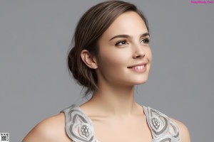 A woman in a blue tank top posing for a picture.