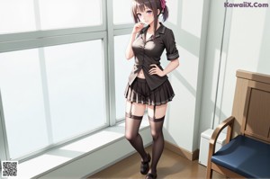 A naked woman leaning against a wall next to a window.